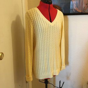 NWOT Croft & Barrow Pastel Yellow Cable V-Neck Sweater, Size L
